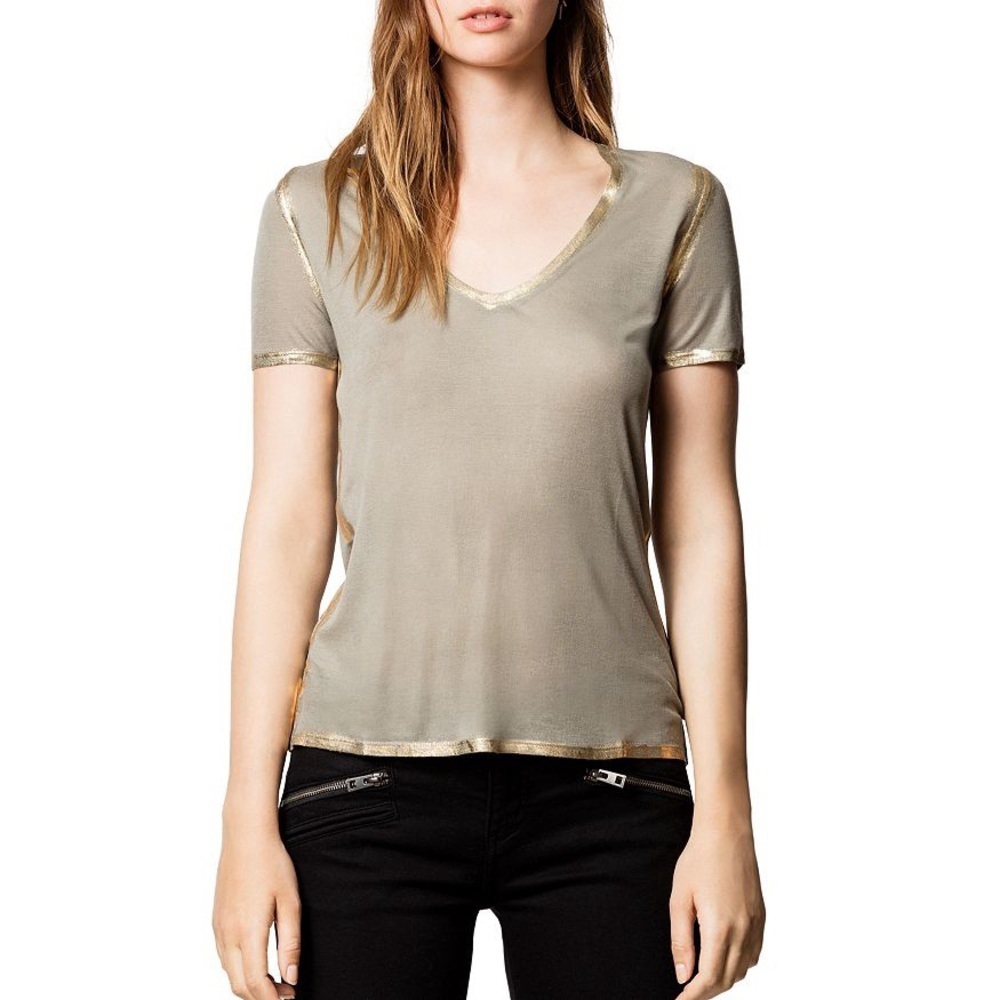 NWT Zadig & Voltaire Tino Gold Foil Kaki Tshirt